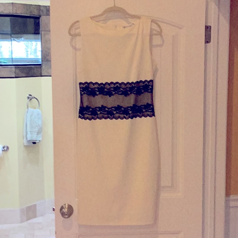 Emage off white dress with black lace waist. NWT, size 12 runs small